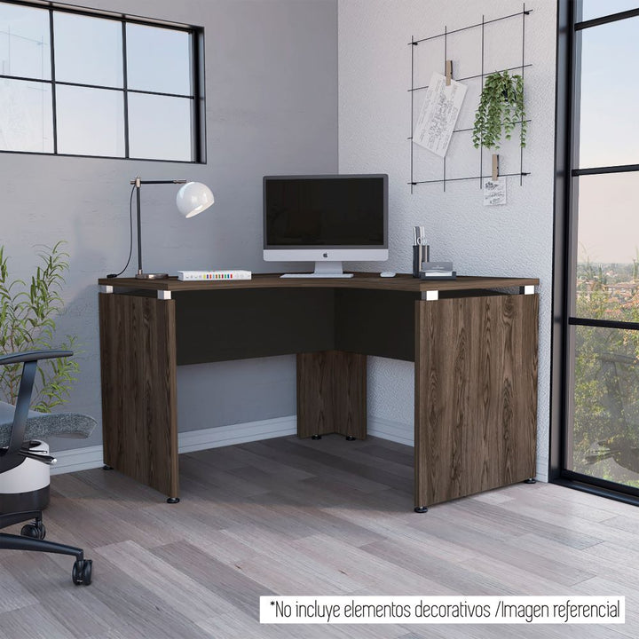 Escritorio en forma de L Color Home Office Negro Soft y Coñac Para Oficina