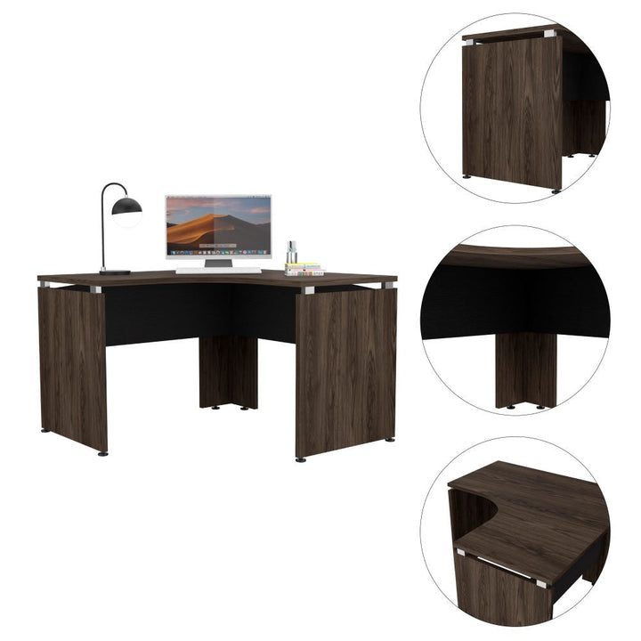 Escritorio en forma de L Color Home Office Negro Soft y Coñac Para Oficina