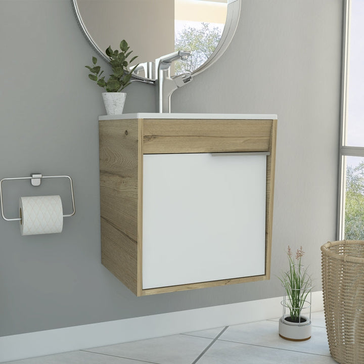 Mueble Lavamanos Flotante Carter Color Duna y Blanco Para Baño