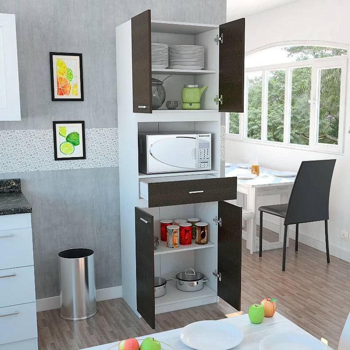 Mueble Microondas Bau Color Blanco y Wengue Para Cocina