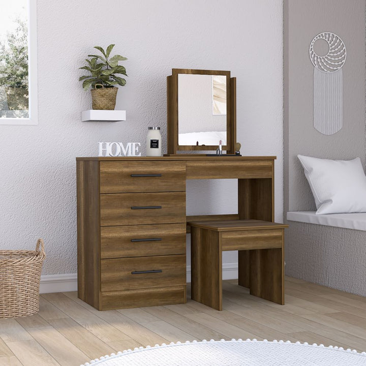 Mueble de Tocador Kaia Color Caramelo y Wengue Para Dormitorio